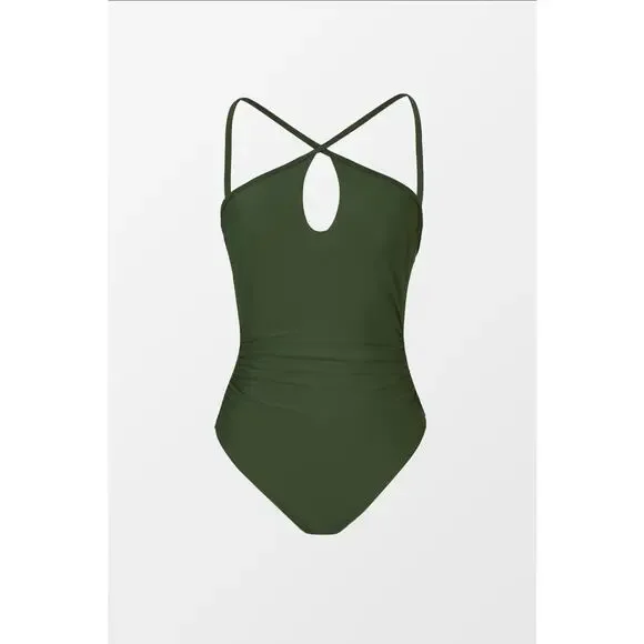 Cupshe Green Cutout Ruched Tummy Control One Piece Swimsuit- NWT - Sz L - Picture 5 of 9